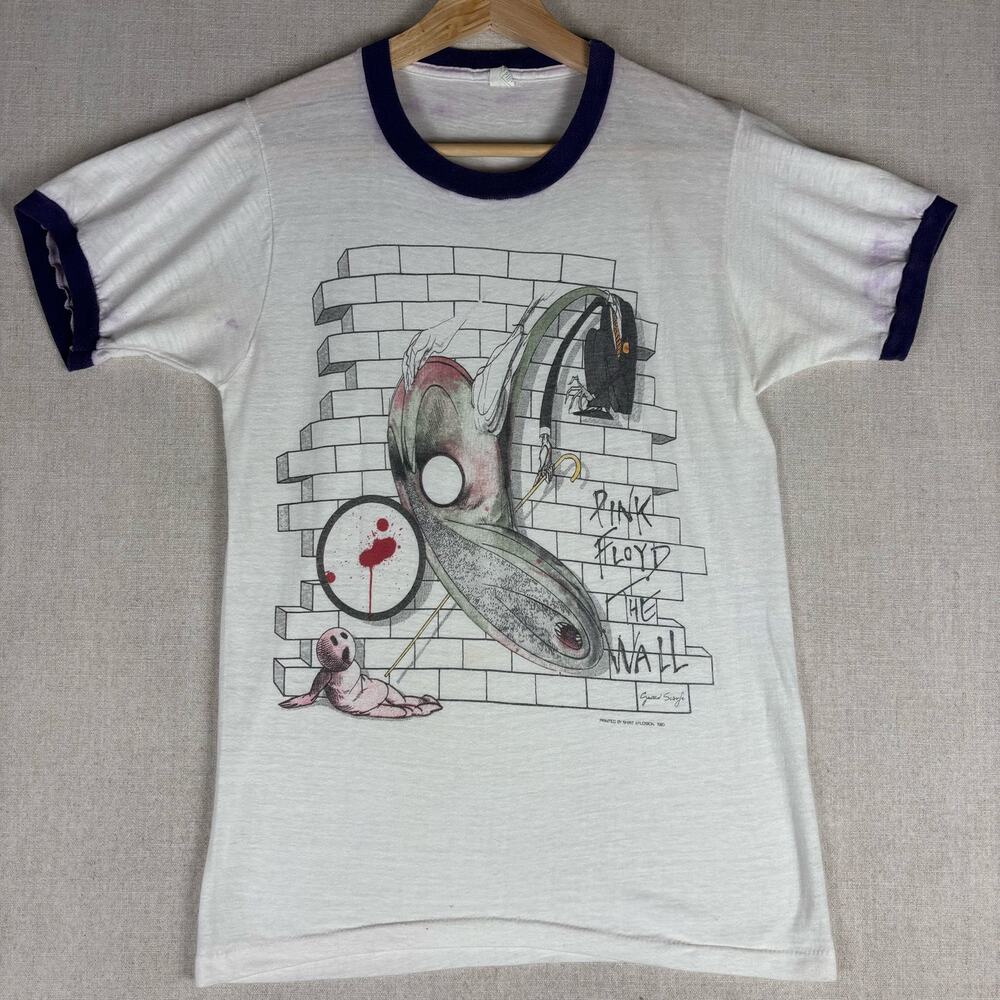Vintage Rare Pink Floyd The Wall 1980 Gerald Scarfe Ringer Concert Shirt Small